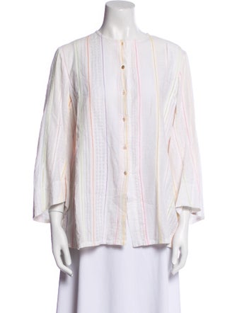 Dosa Striped Crew Neck Button-Up Top