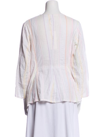Dosa Striped Crew Neck Button-Up Top