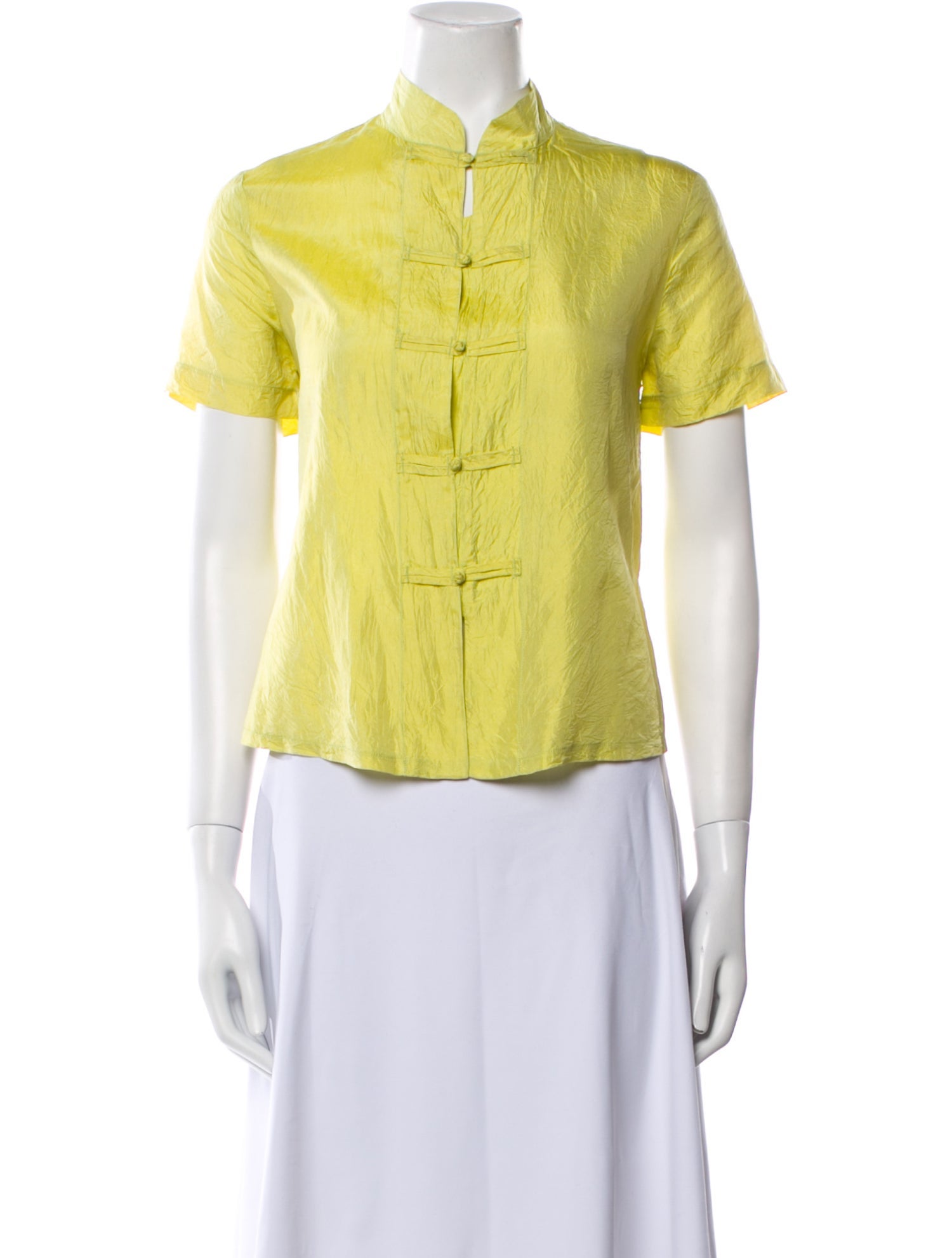 Dosa Silk Short Sleeve Button-Up Top