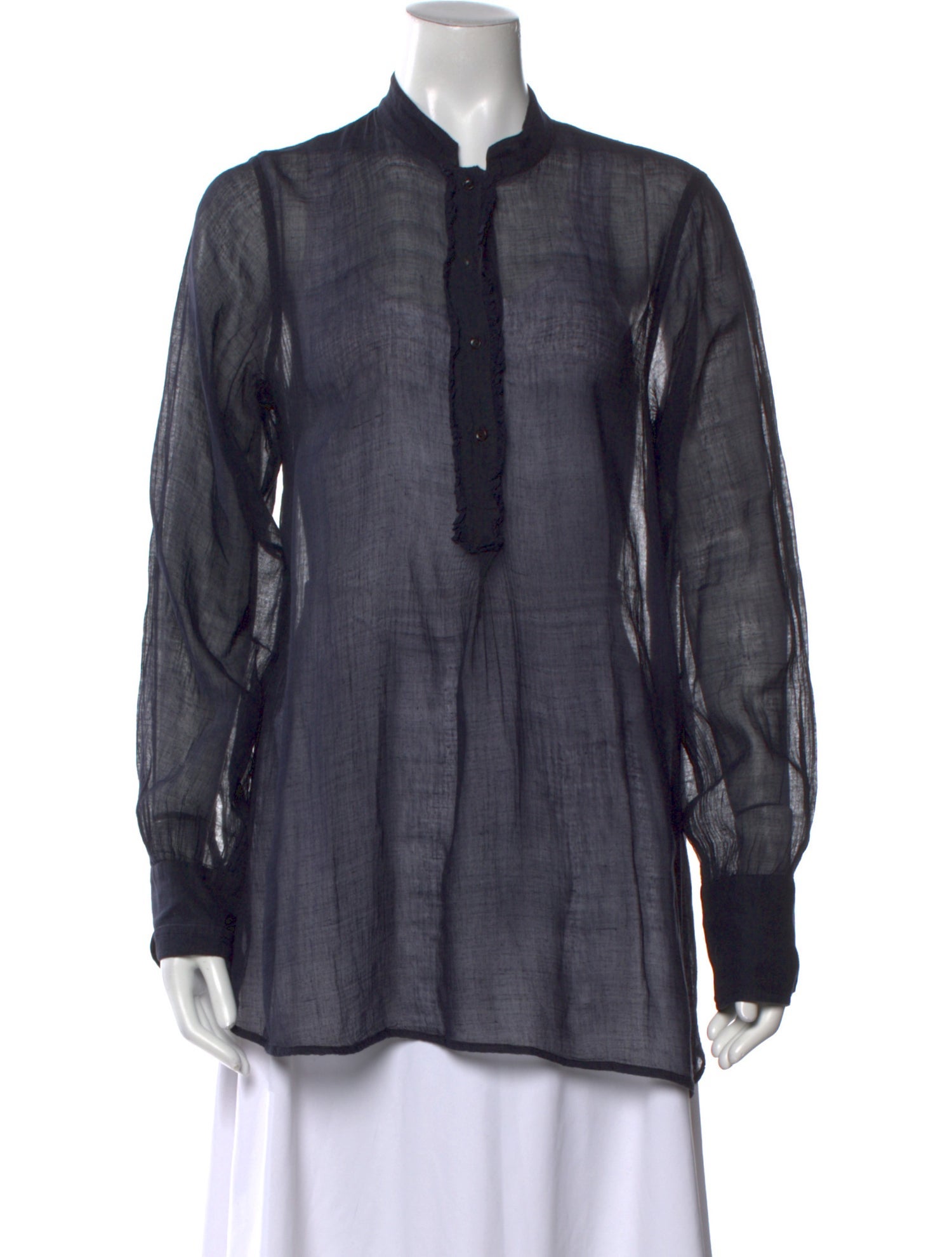 Dosa Mock Neck Long Sleeve Button-Up Top