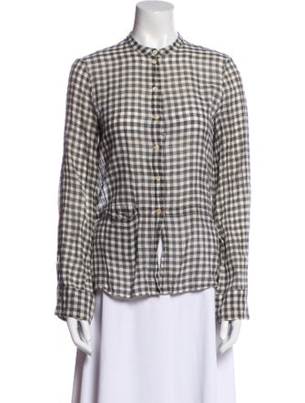 Dosa Plaid Print Crew Neck Button-Up Top