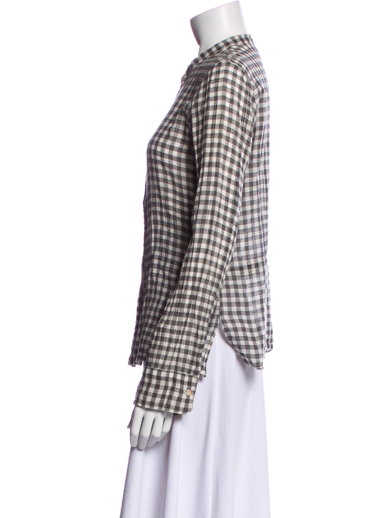 Dosa Plaid Print Crew Neck Button-Up Top