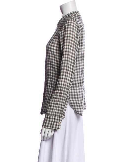 Dosa Plaid Print Crew Neck Button-Up Top