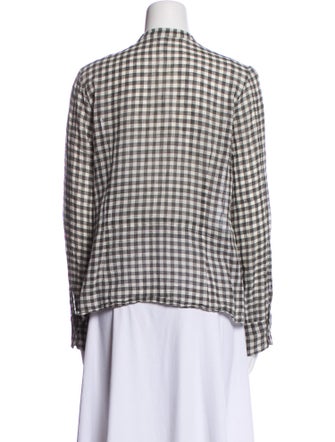 Dosa Plaid Print Crew Neck Button-Up Top