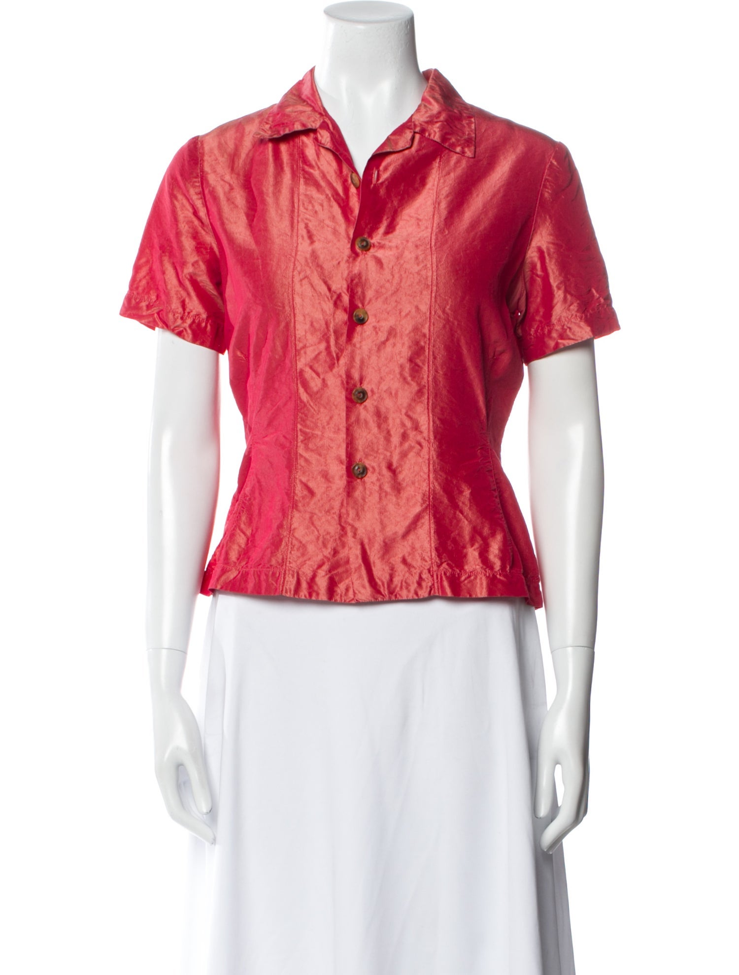 Dosa Silk Short Sleeve Button-Up Top