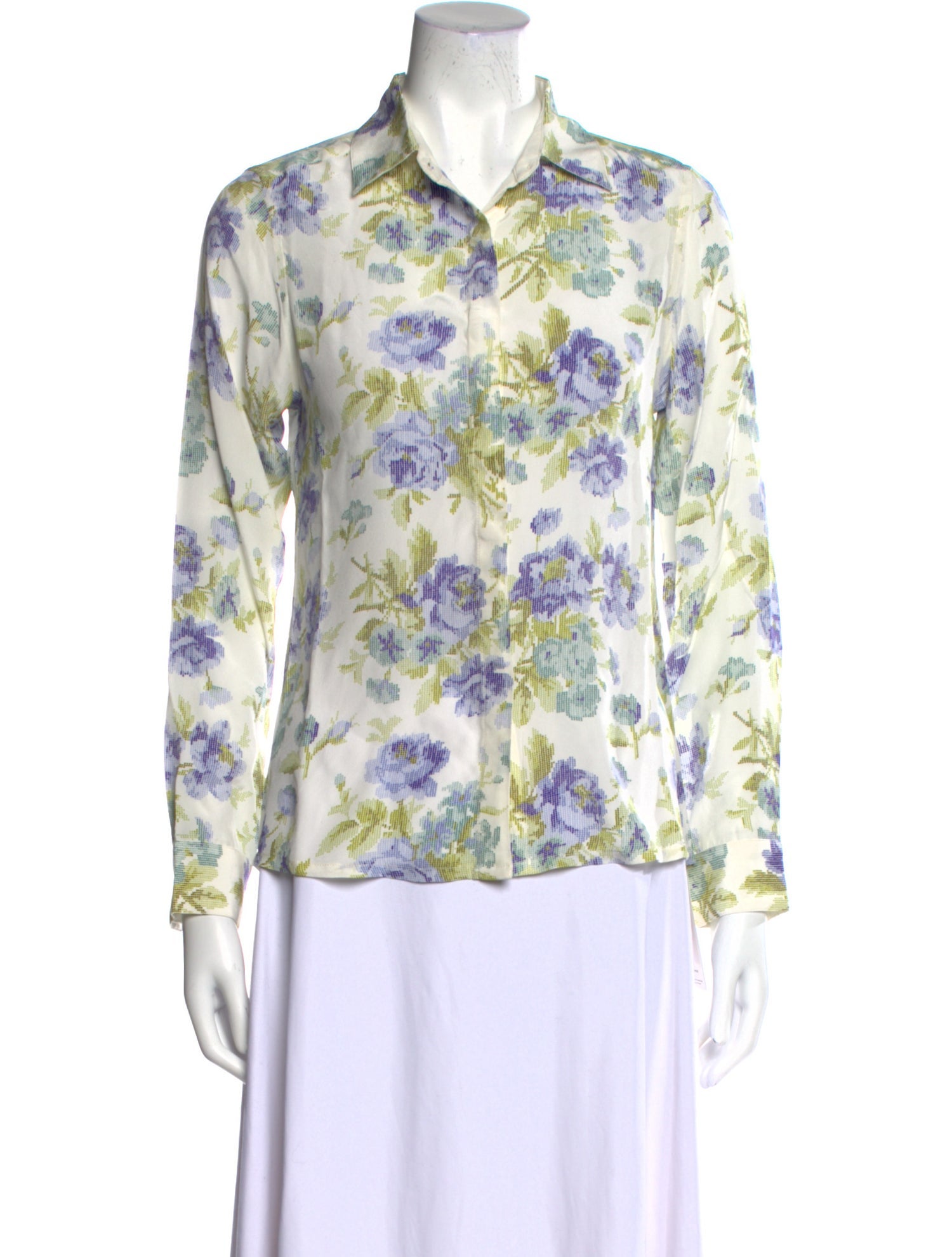 D'Ascoli Silk Floral Print Button-Up Top