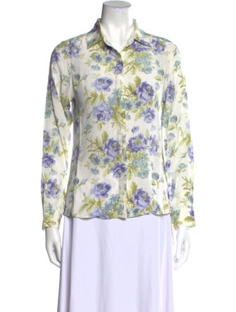 D'Ascoli Silk Floral Print Button-Up Top