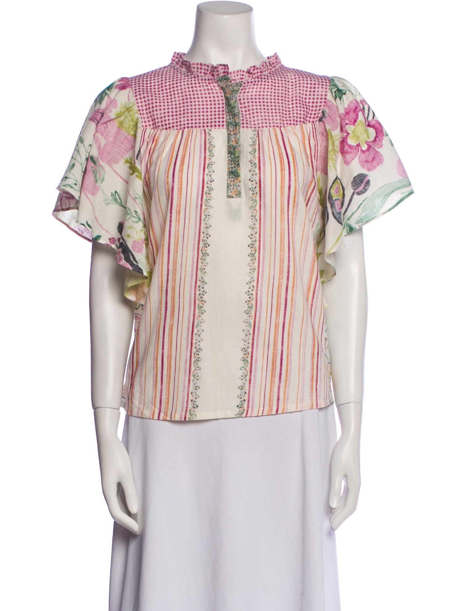 D'Ascoli Striped Mock Neck Blouse