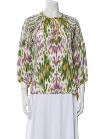 Pre-owned D'ascoli Silk Printed Blouse In Green
