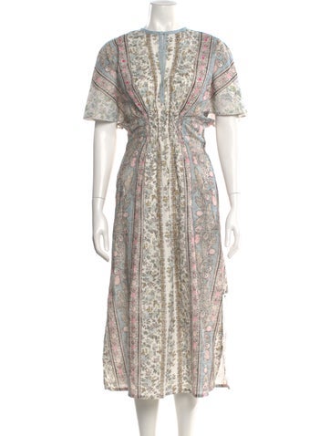 Pre-owned D'ascoli Floral Print Midi Length Dress W/ Tags In Blue