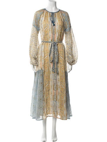 Pre-owned D'ascoli Patterned Long Dress In Blue