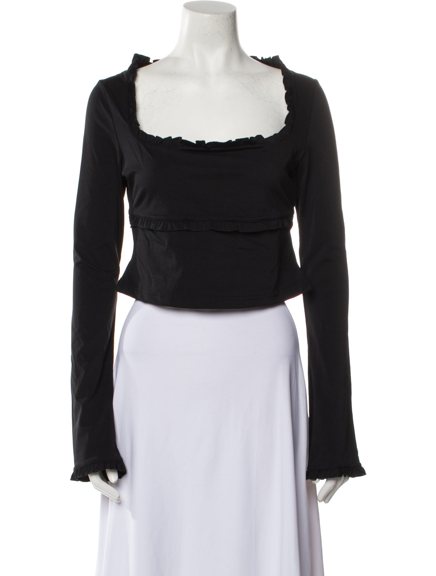 Danielle Guizio Square Neckline Long Sleeve Crop Top