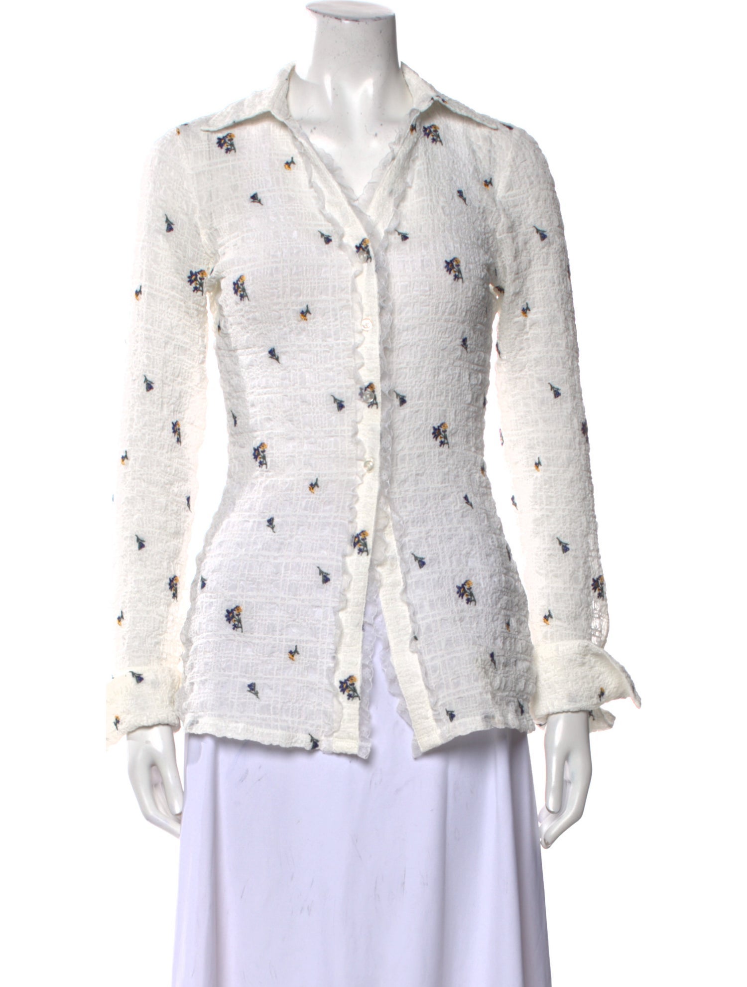 Danielle Guizio Printed Long Sleeve Button-Up Top