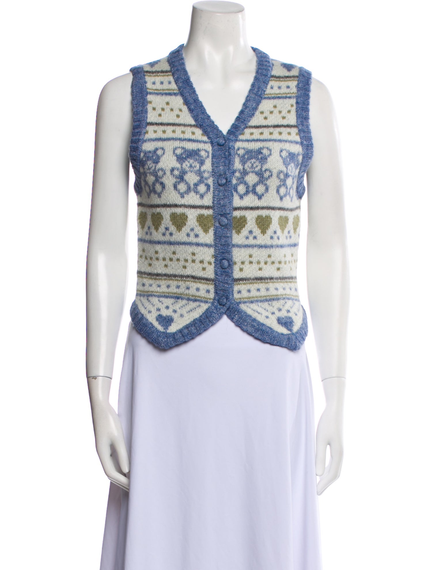 Danielle Guizio Printed V-Neck Sweater