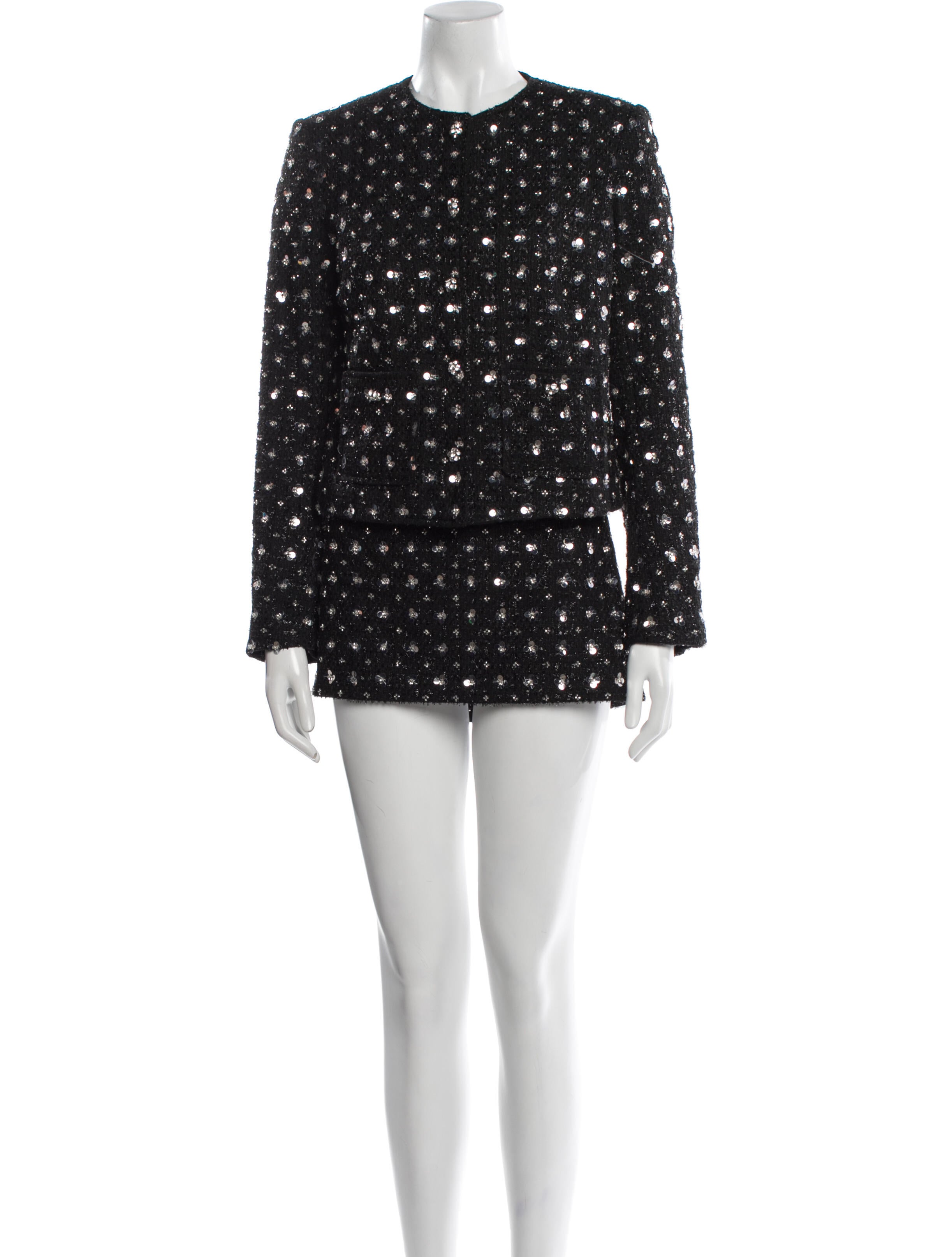 Danielle Guizio Tweed Pattern Sequin Embellishments Skirt Suit