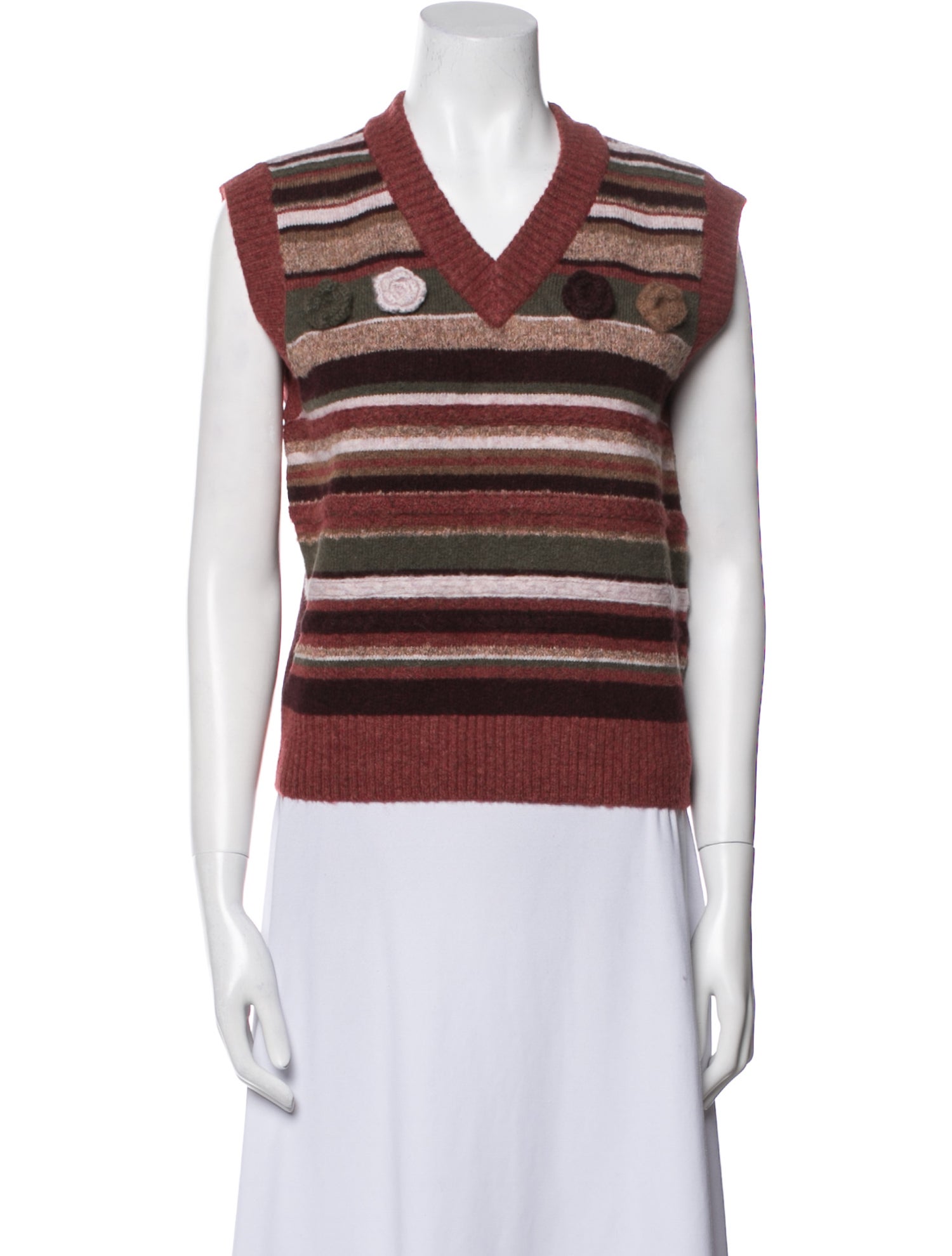 Danielle Guizio Striped V-Neck Sweater