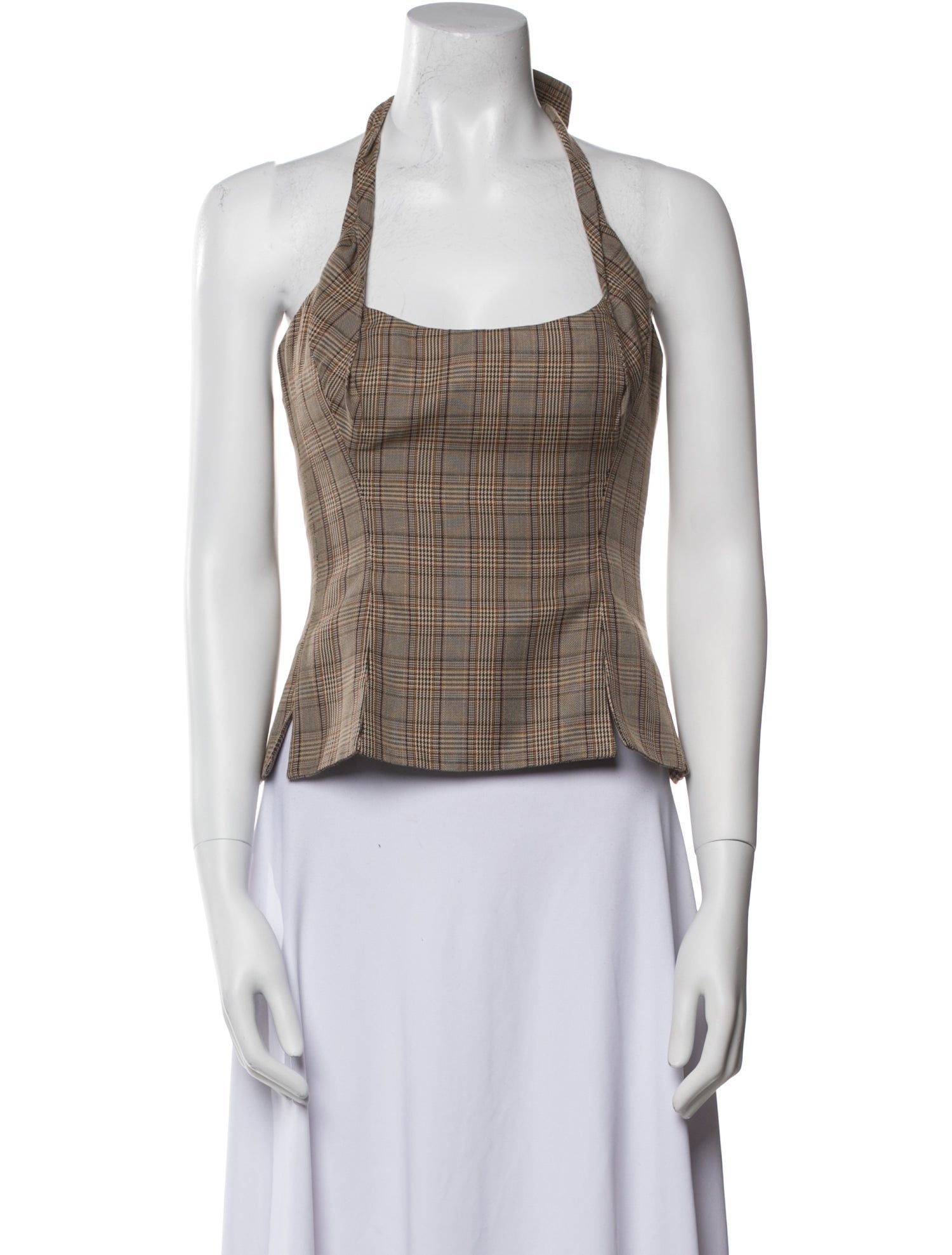 Danielle Guizio Wool Plaid Print Crop Top