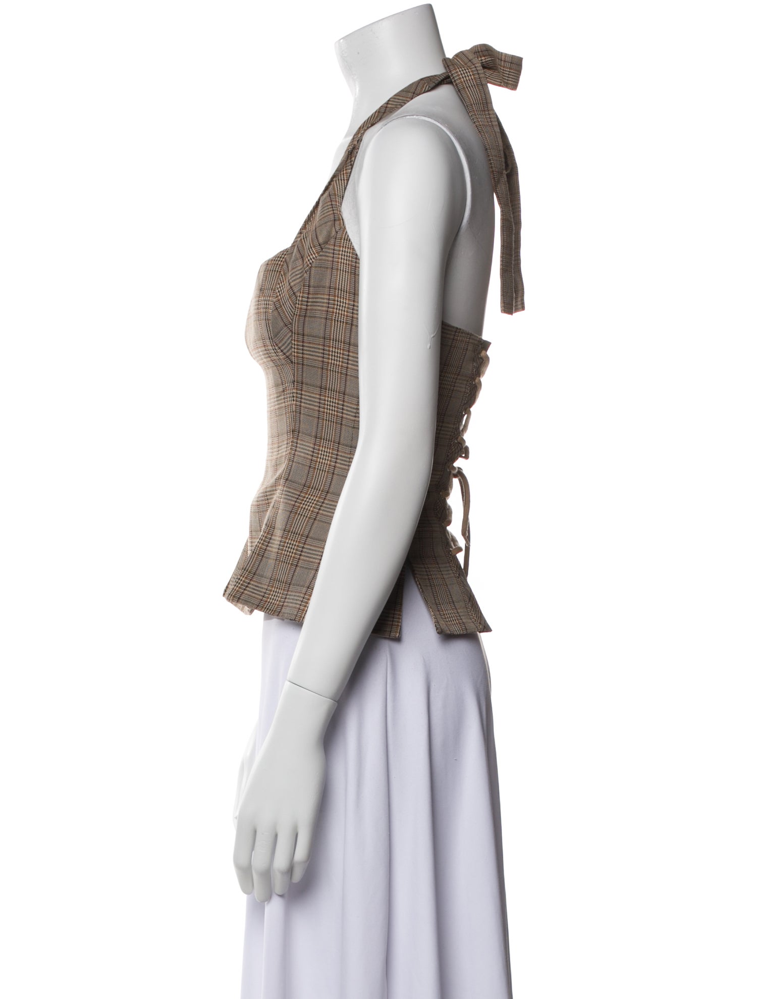 Danielle Guizio Wool Plaid Print Crop Top