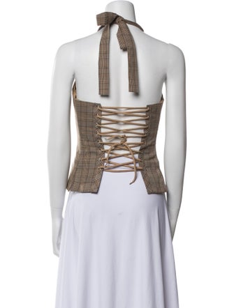 Danielle Guizio Wool Plaid Print Crop Top