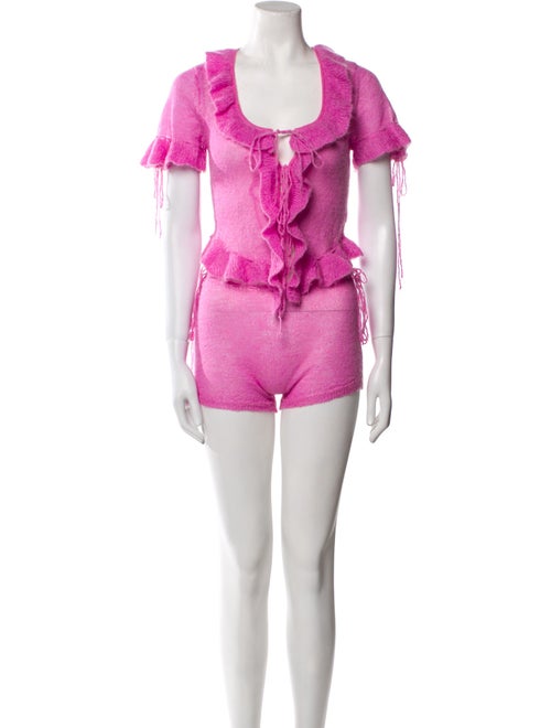 Danielle Guizio Nylon Ruffle Embellishment Short Set