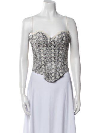 Danielle Guizio Printed Square Neckline Crop Top