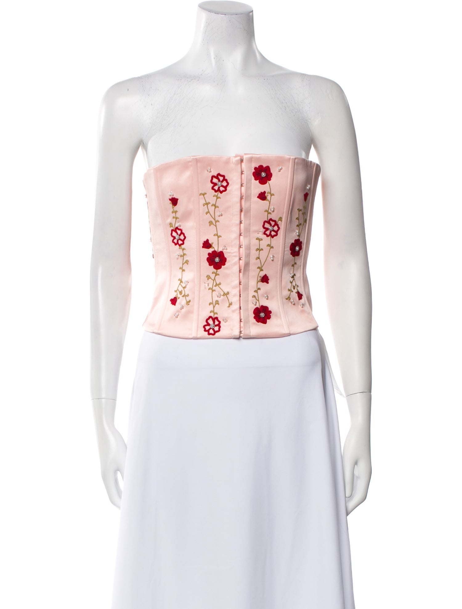 Danielle Guizio Floral Print Strapless Crop Top