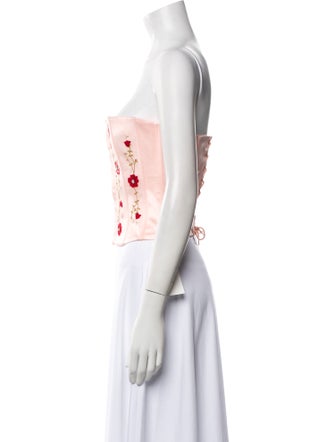 Danielle Guizio Floral Print Strapless Crop Top