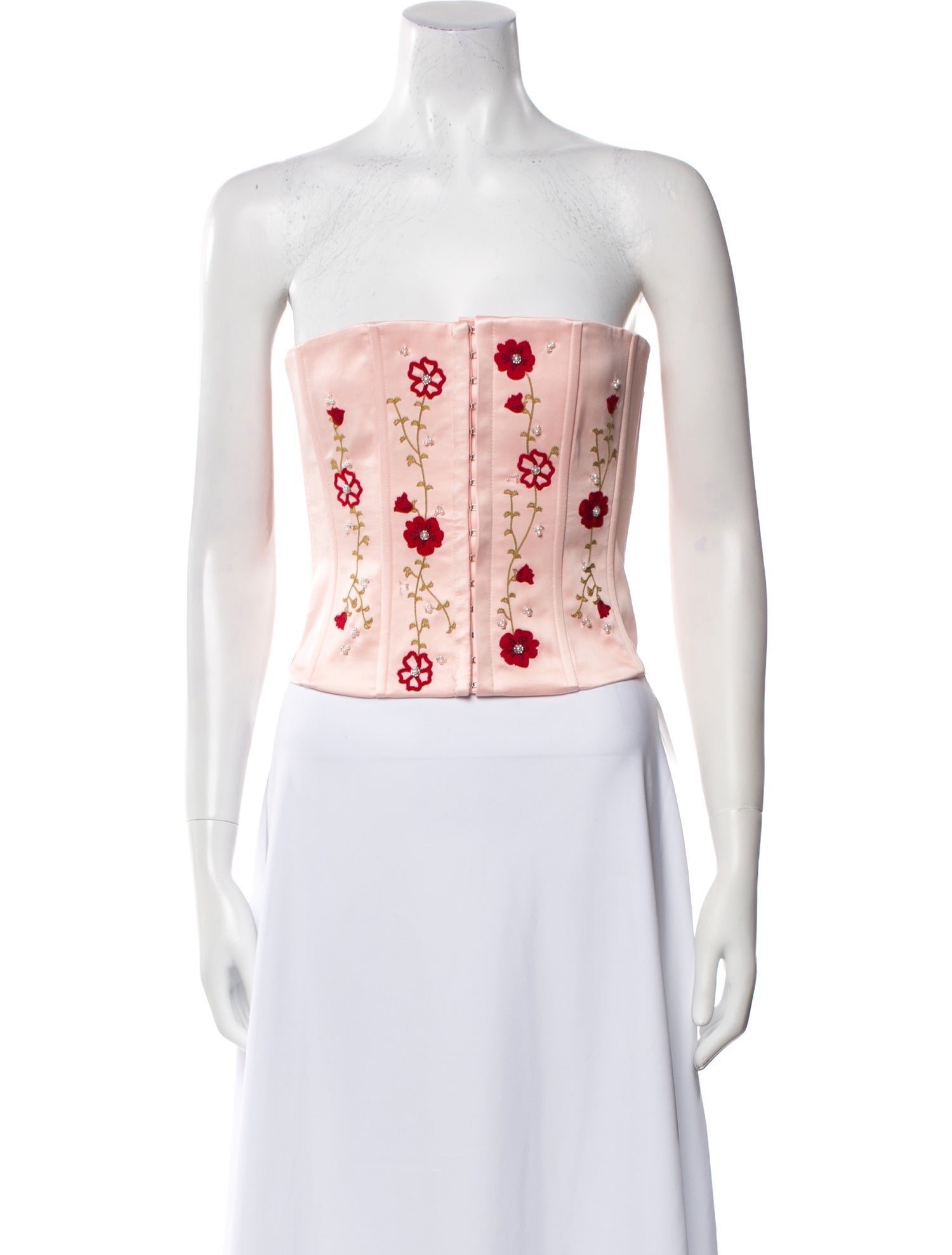 Danielle Guizio Floral Print Strapless Crop Top