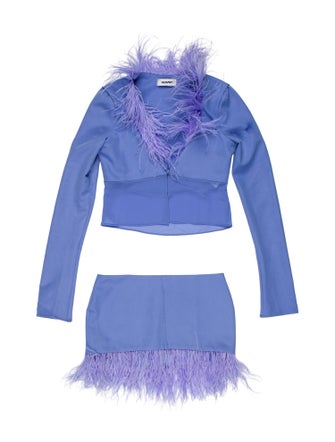 Danielle Guizio Feather Trim Skirt Set