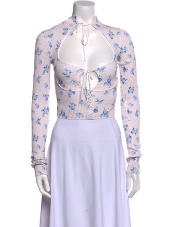 Danielle Guizio Floral Print Mock Neck Crop Top