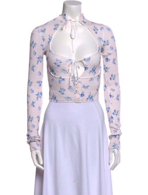 Danielle Guizio Floral Print Mock Neck Crop Top