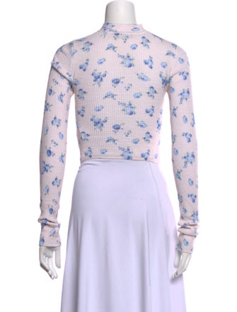 Danielle Guizio Floral Print Mock Neck Crop Top