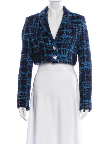 Pre-owned Danielle Guizio Plaid Print Blazer In Blue