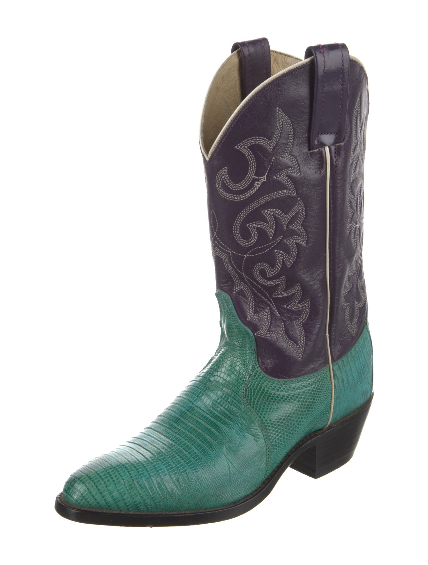 Dan Post Lizard Colorblock Pattern Western Boots