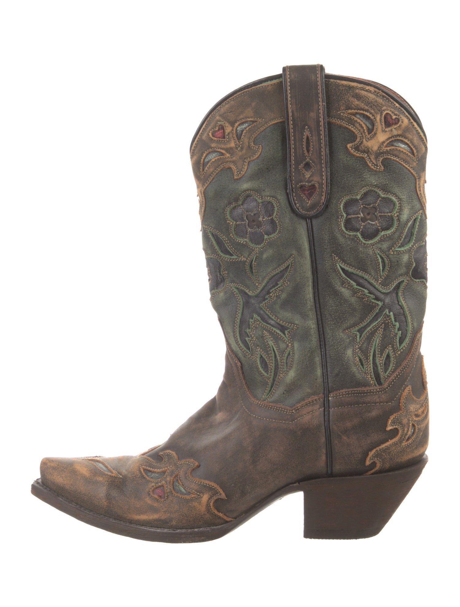 Dan Post Leather Colorblock Pattern Western Boots