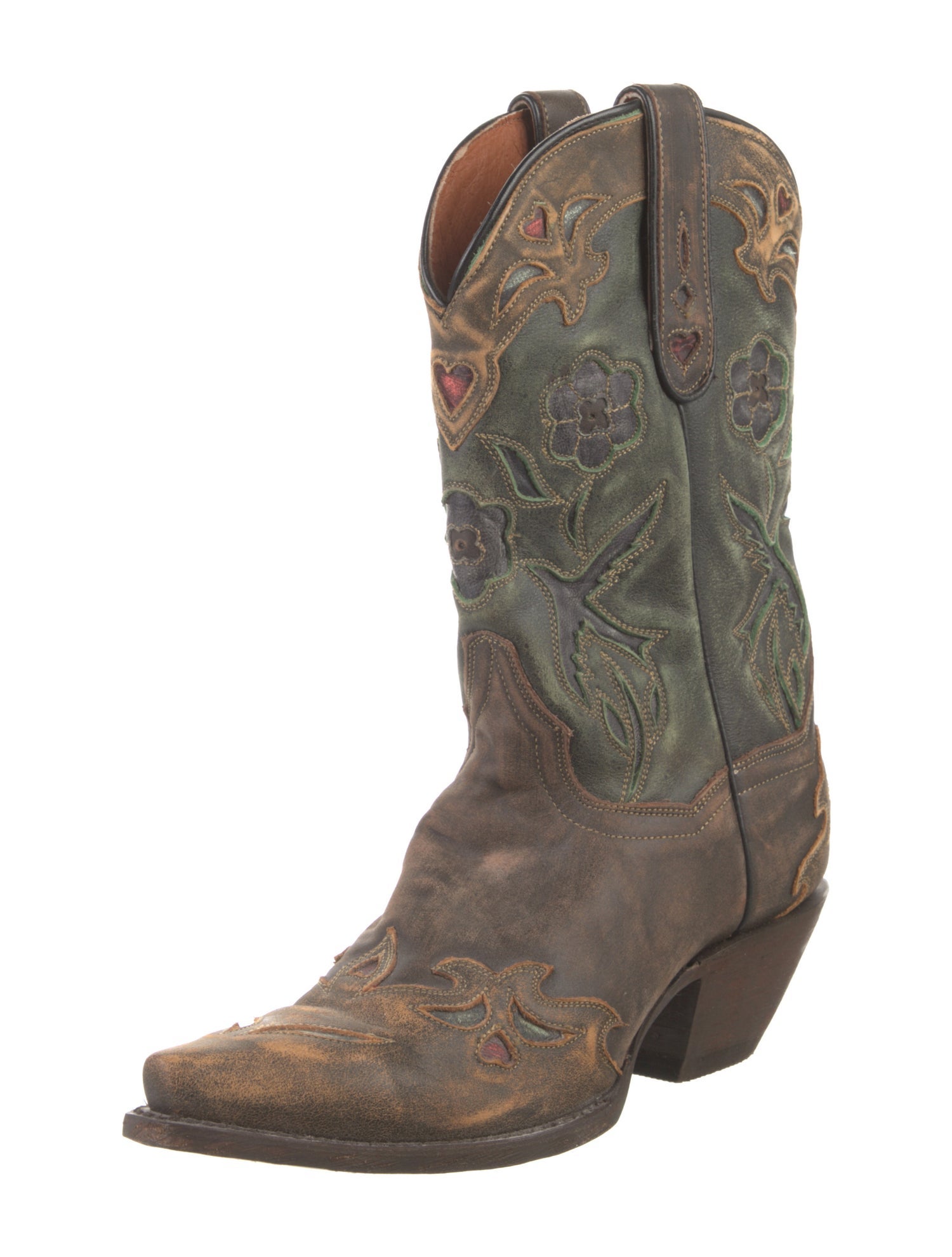 Dan Post Leather Colorblock Pattern Western Boots