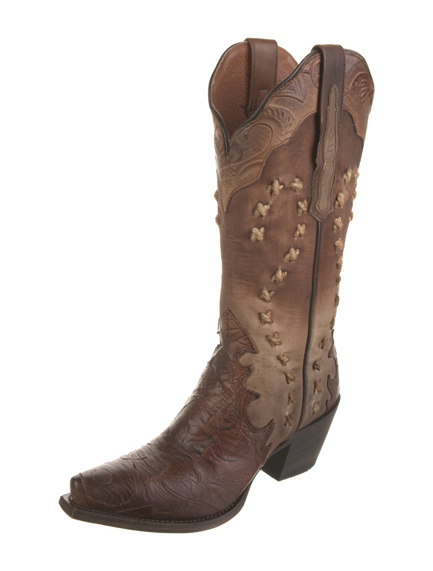 Dan Post Leather Colorblock Pattern Western Boots