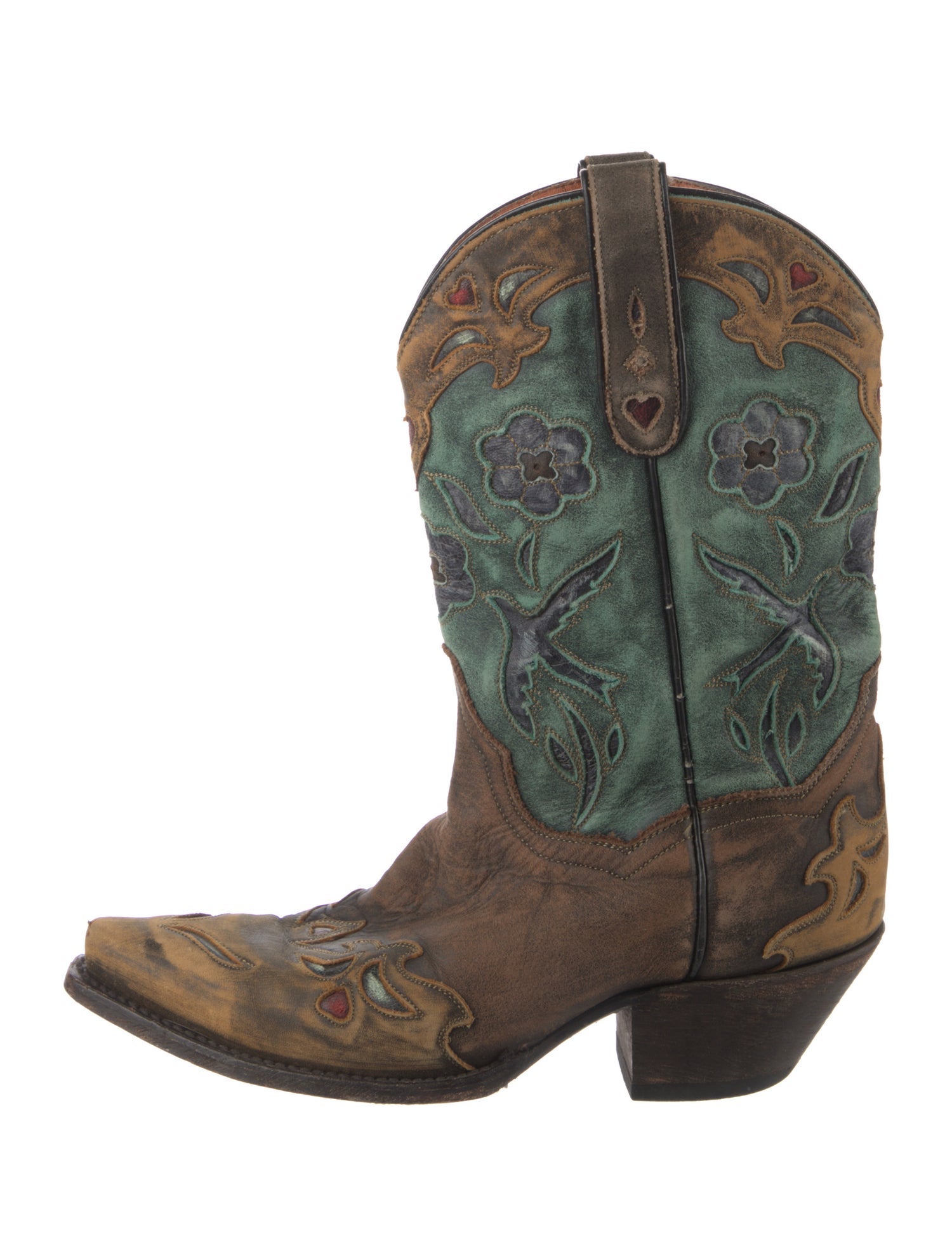 Dan Post Leather Colorblock Pattern Western Boots
