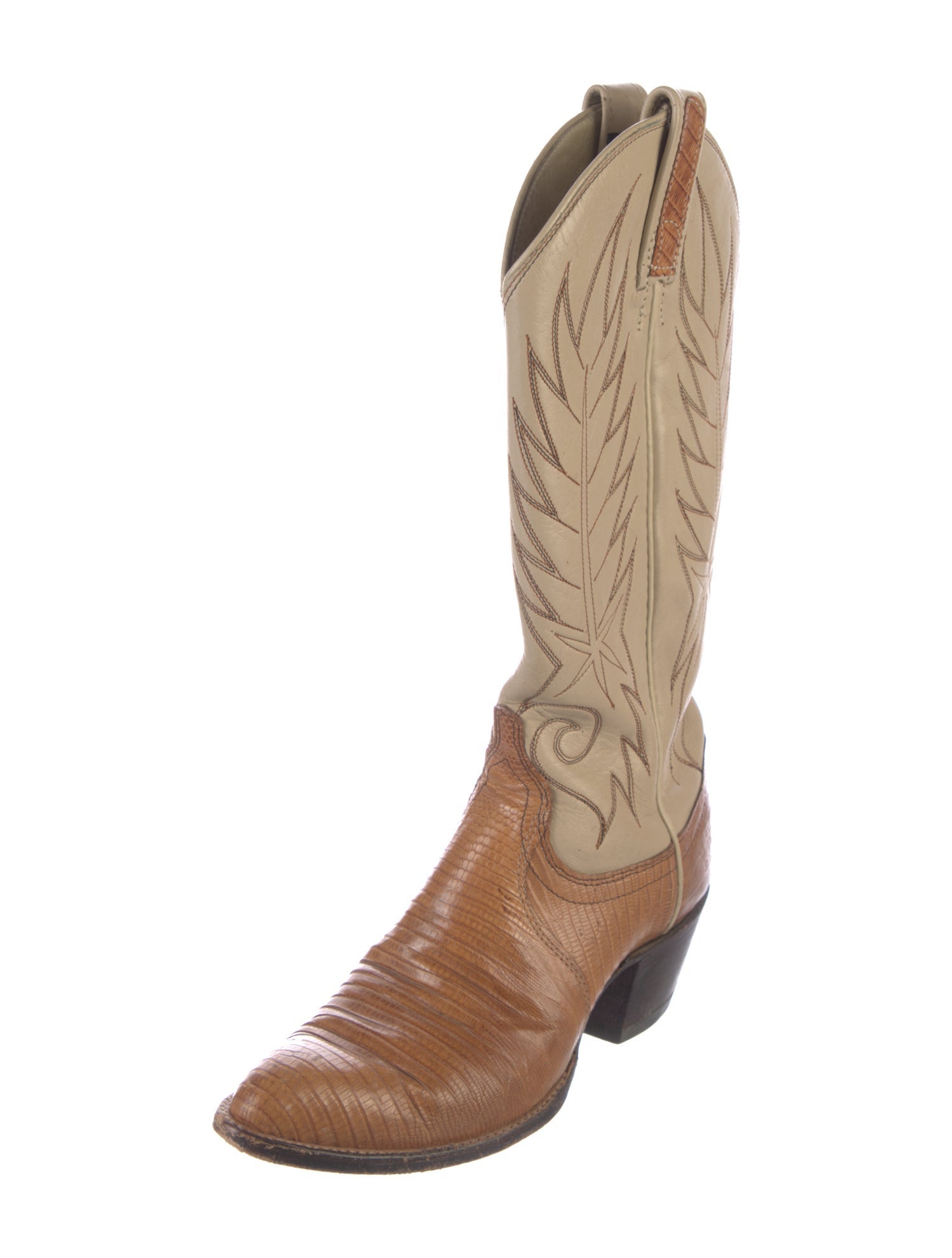 Dan Post Leather Colorblock Pattern Western Boots
