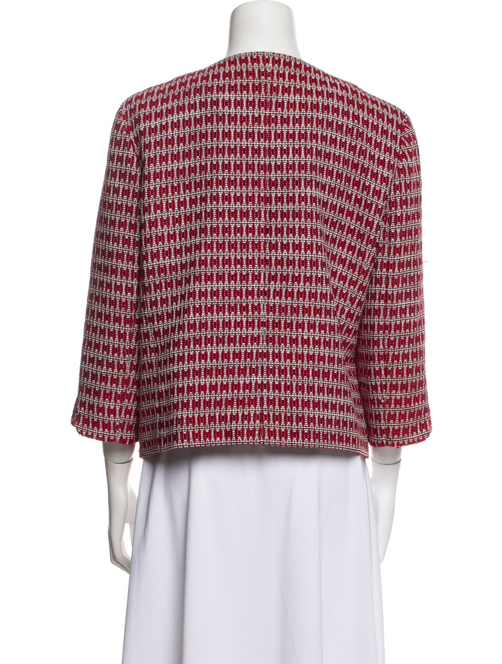 Gerard Darel Jacket Red Patterned Collarless Slit… - image 3
