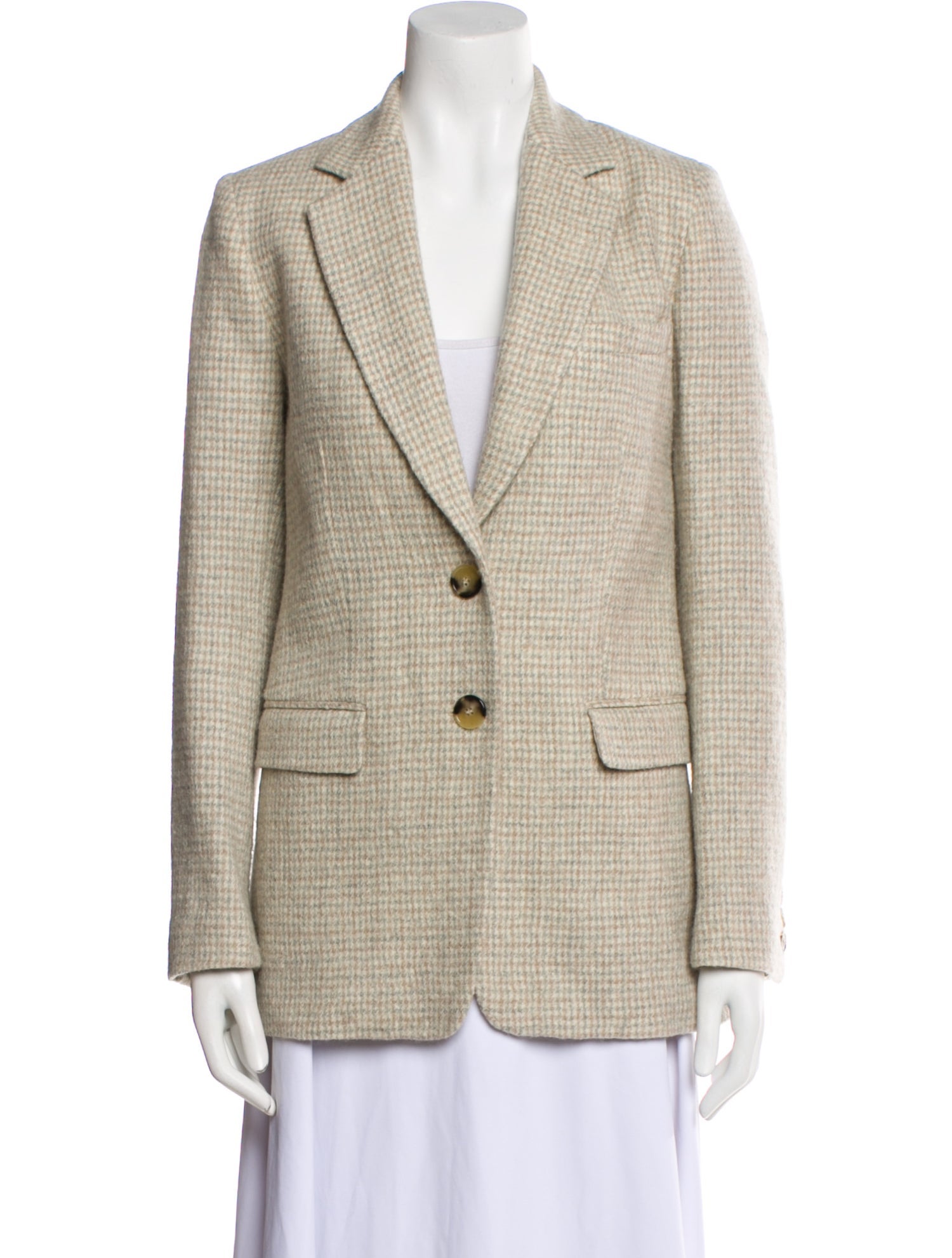 Gerard Darel Virgin Wool Plaid Print Blazer
