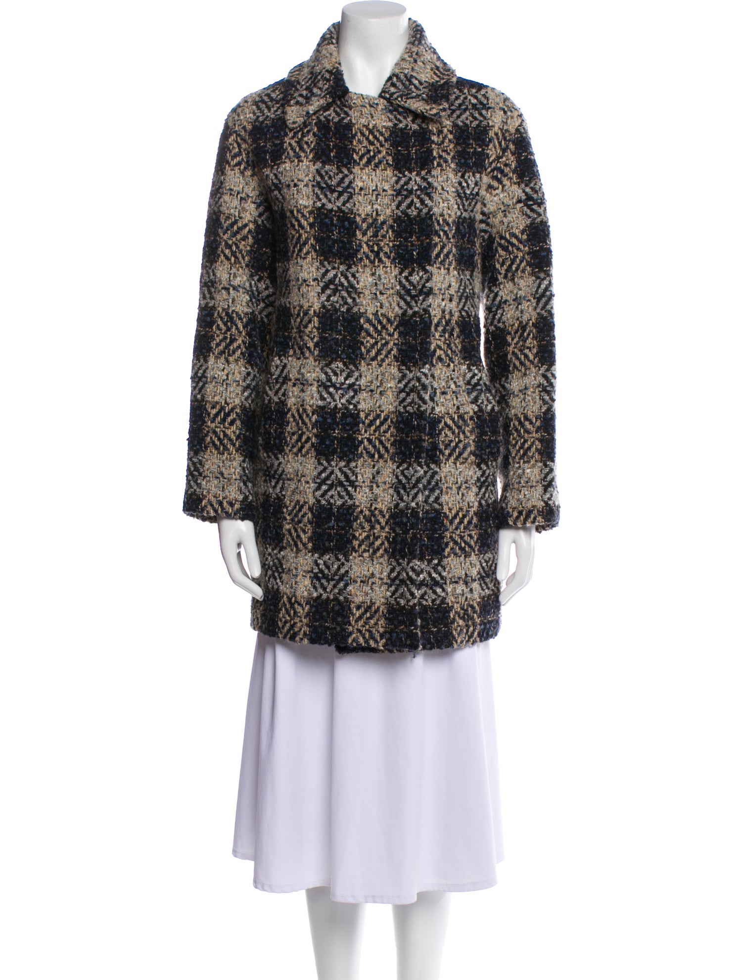 Gerard Darel Plaid Print Faux Fur Coat