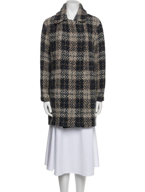 Gerard Darel Wool Plaid Print Faux Fur Coat