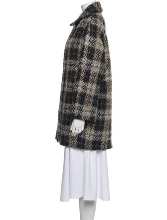 Gerard Darel Wool Plaid Print Faux Fur Coat