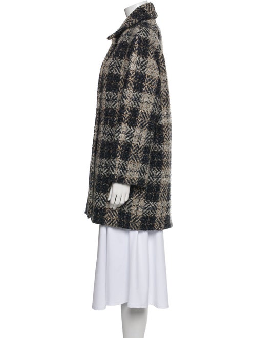 Gerard Darel Wool Plaid Print Faux Fur Coat