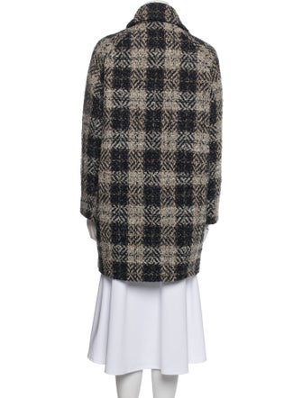 Gerard Darel Wool Plaid Print Faux Fur Coat