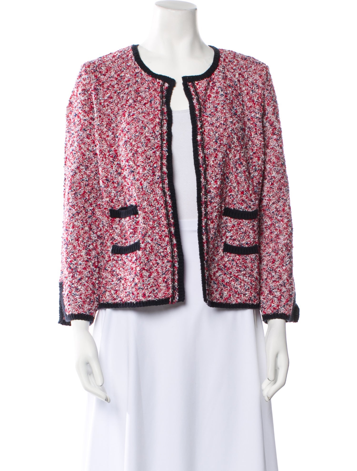 Gerard Darel Tweed Pattern Open Front Sweater