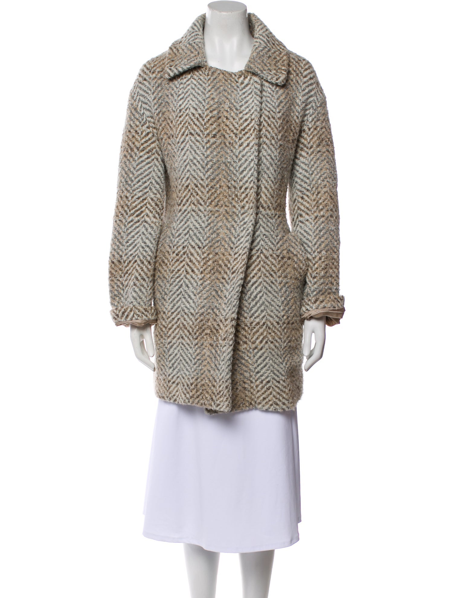 Gerard Darel Tweed Pattern Faux Fur Coat