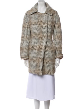 Gerard Darel Tweed Pattern Faux Fur Coat