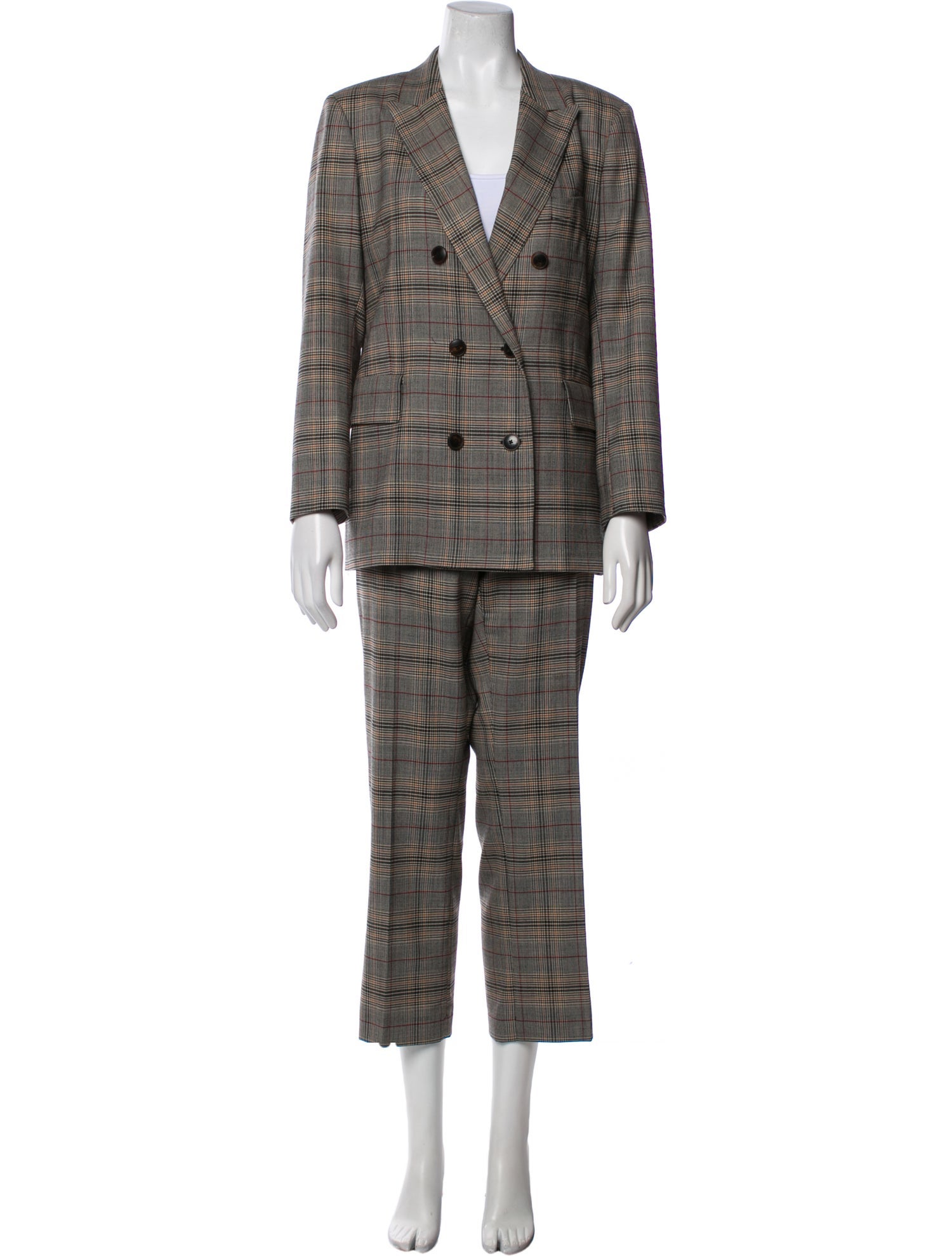 Gerard Darel Virgin Wool Plaid Print Pant Set